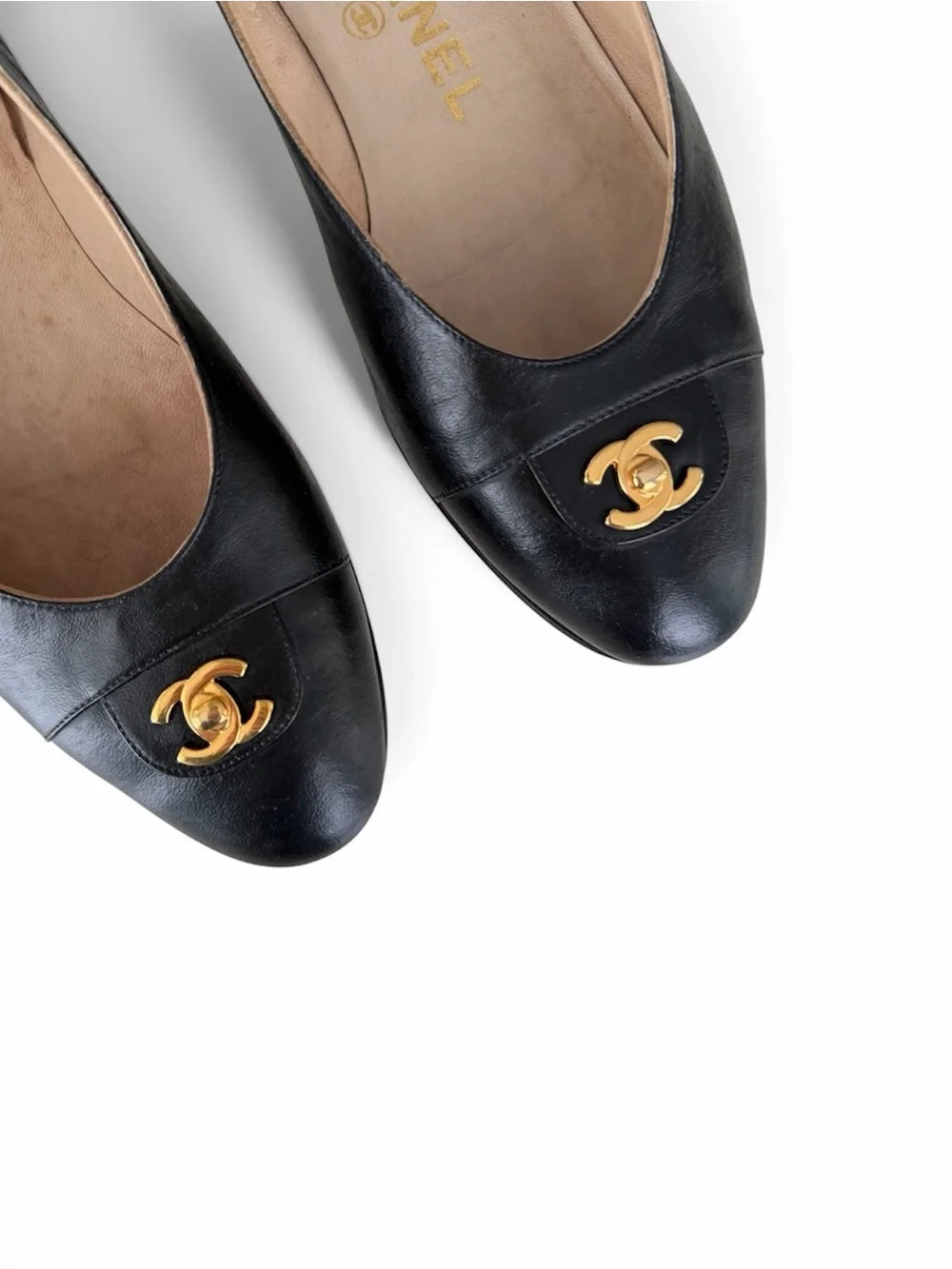 CHANEL Rare 24K CC Lock Black Leather Ballet Flats / EU 36